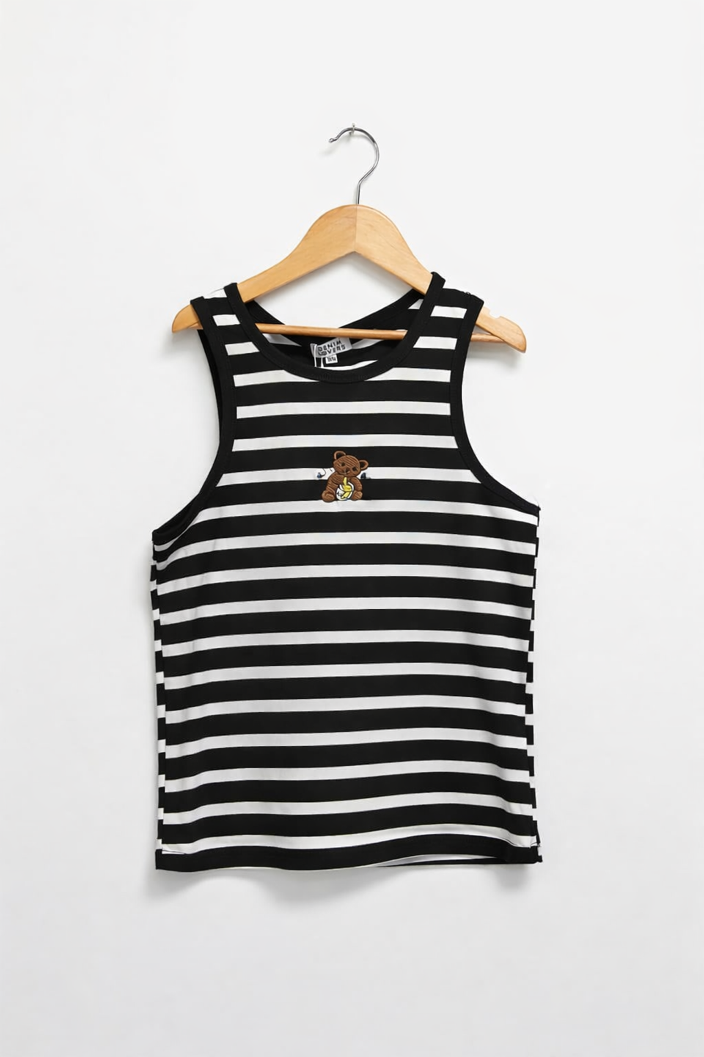 Blusa sin mangas a rayas con detalle de oso