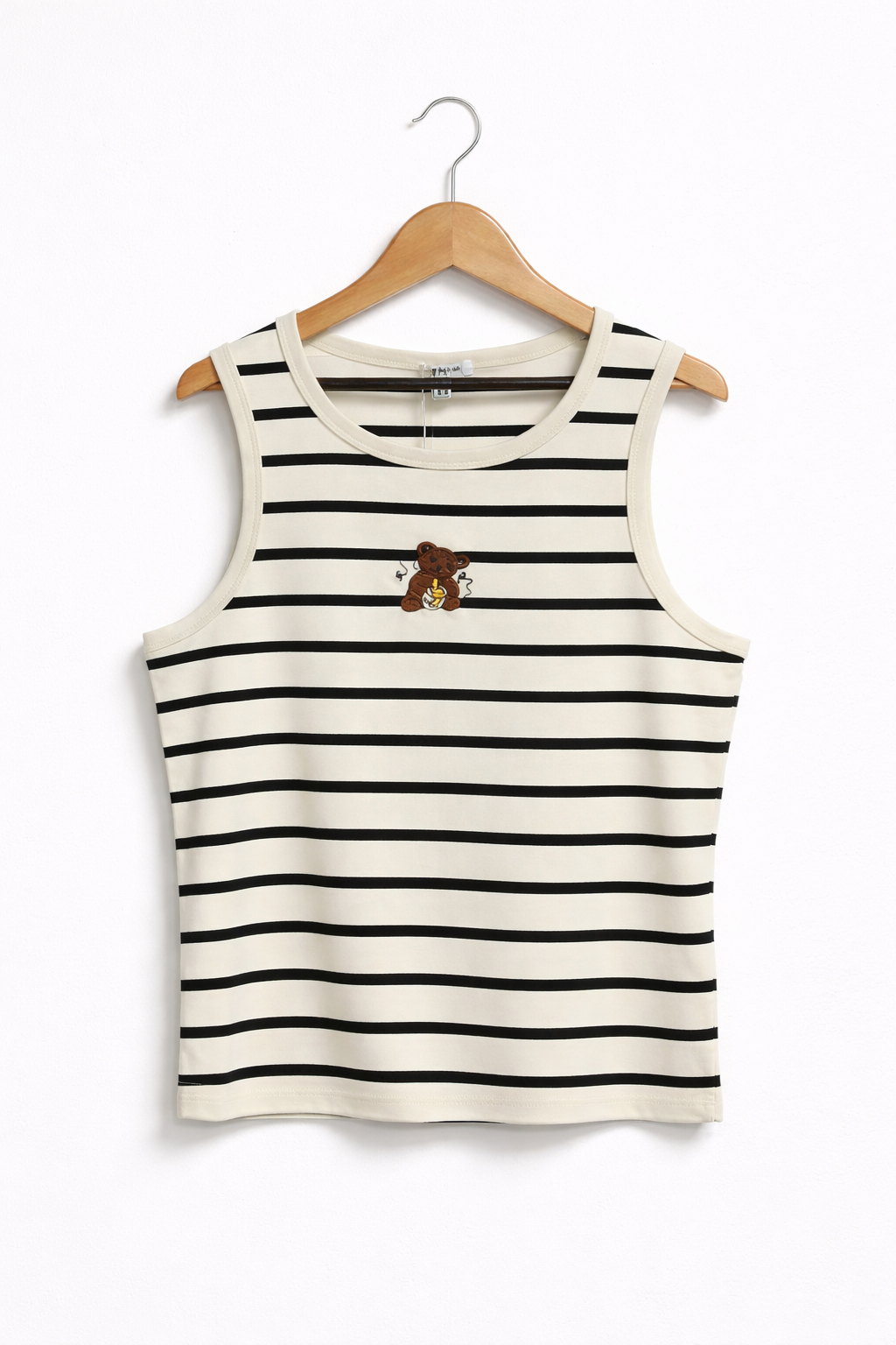 Blusa sin mangas a rayas con detalle de oso