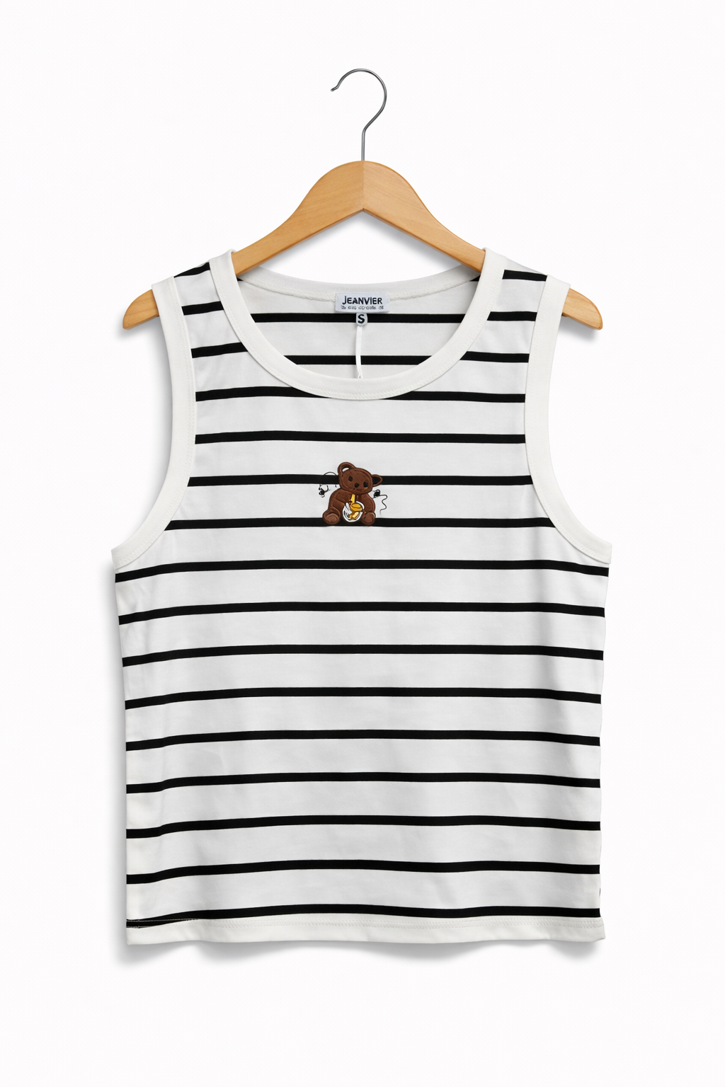 Blusa sin mangas a rayas con detalle de oso