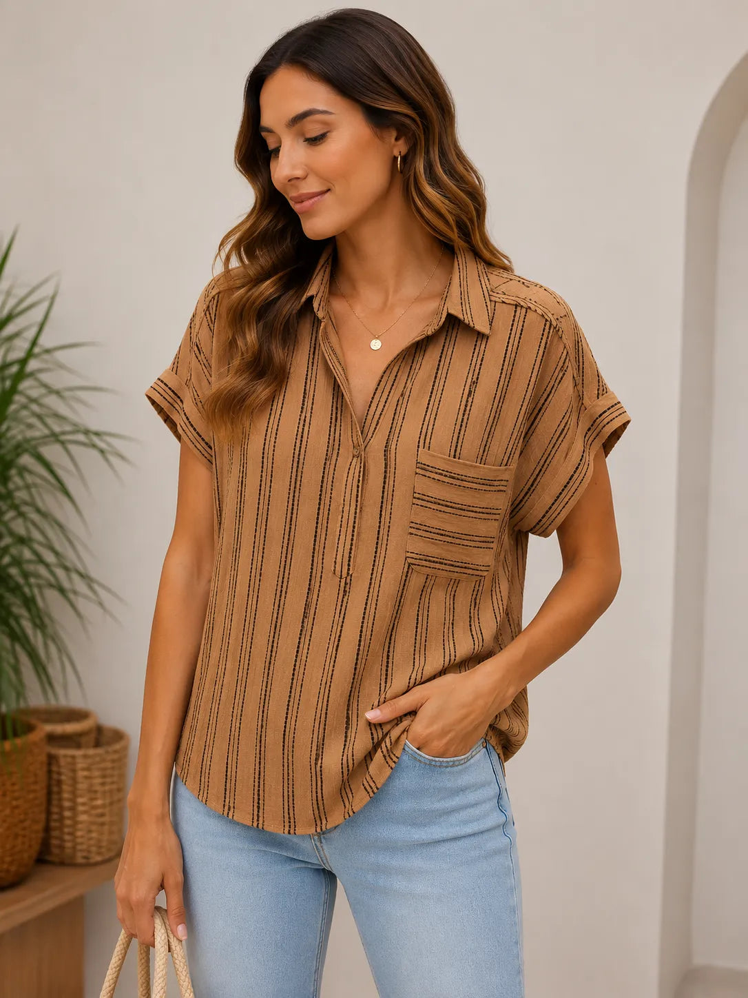 Blusa estilo worker cuello V