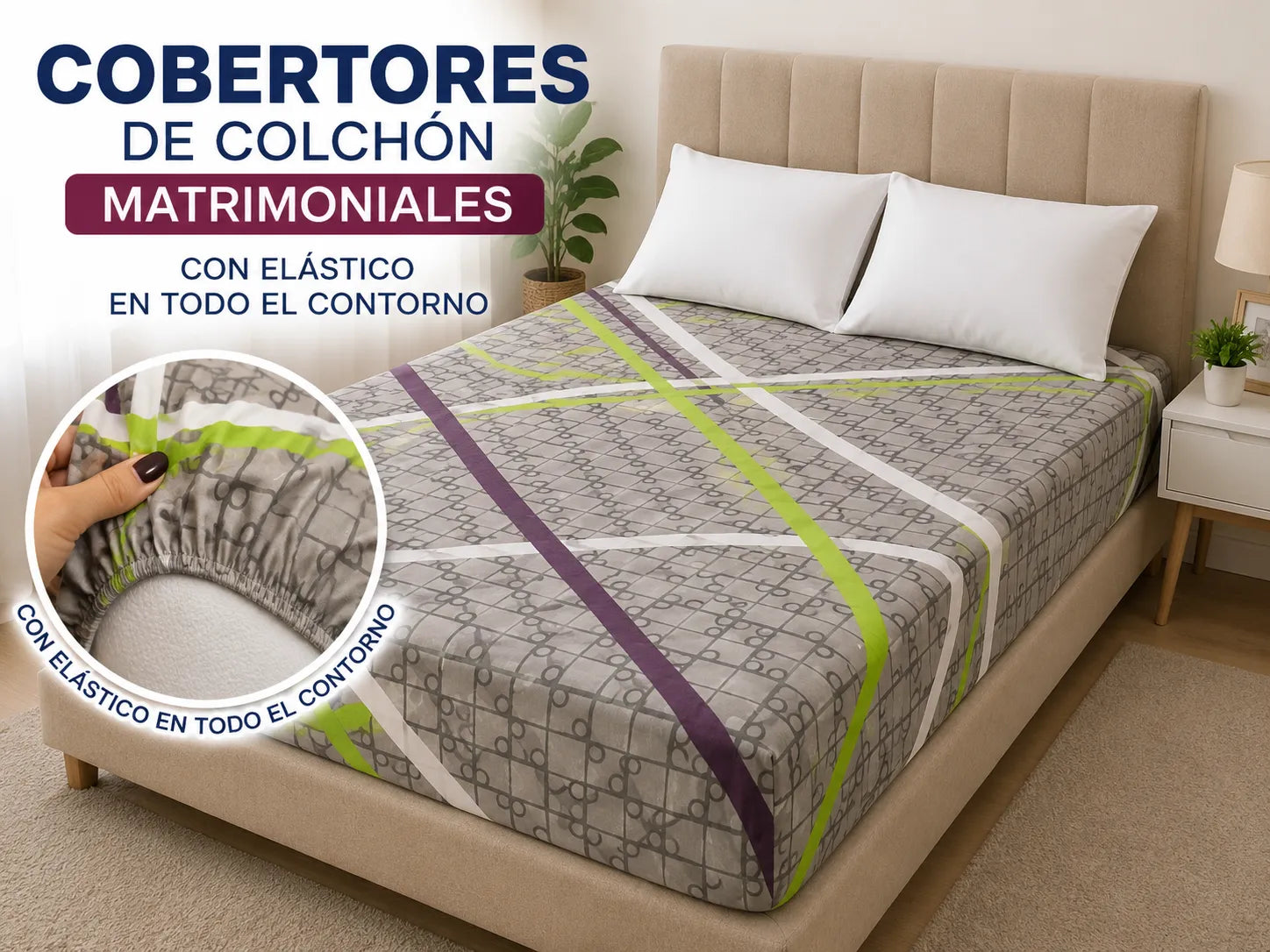 Cobertor matrimonial  geométrico gris