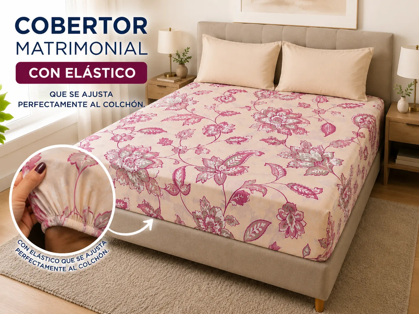 Cobertor matrimonial floral lila