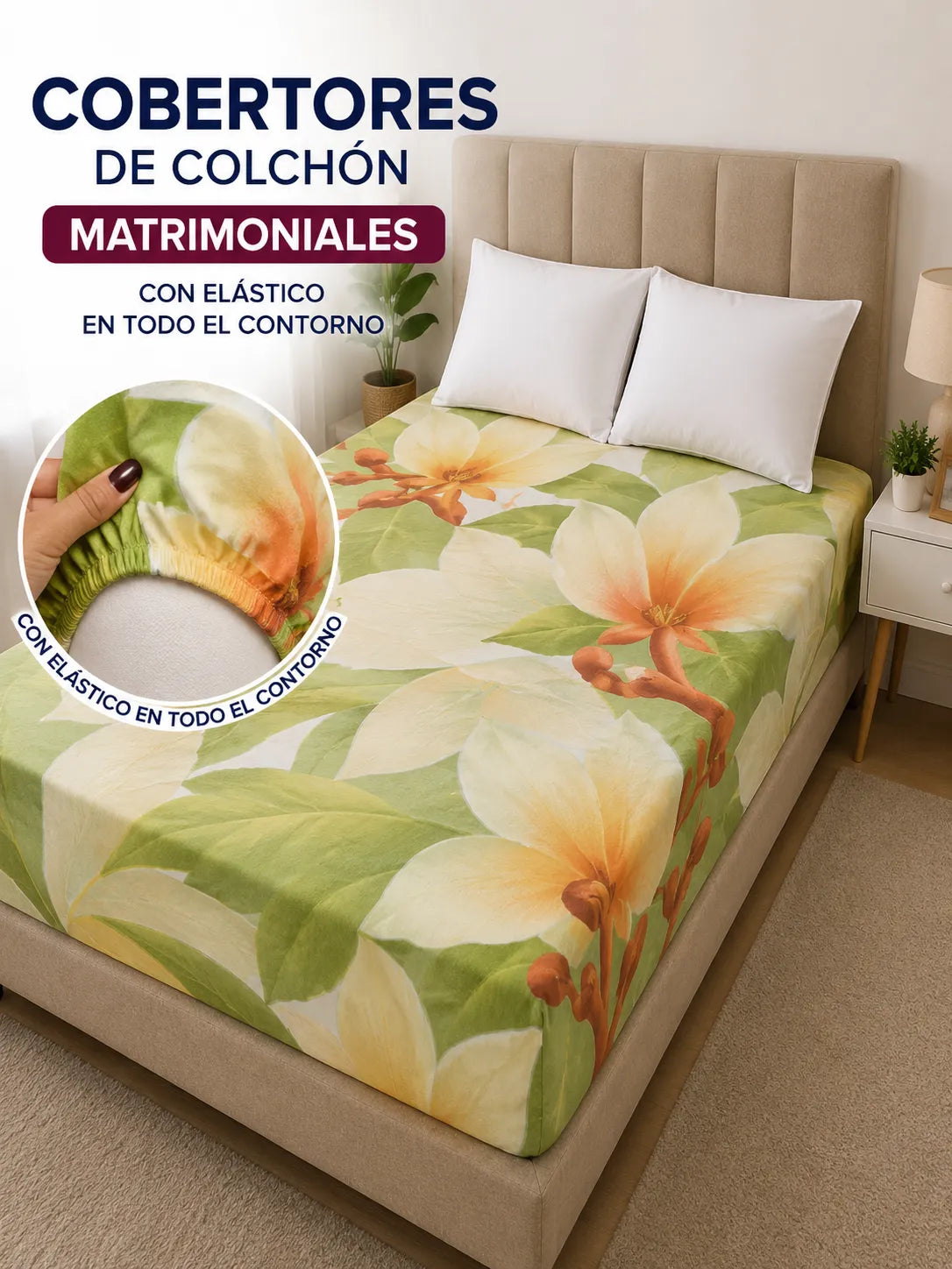 Cobertor matrimonial floral verde