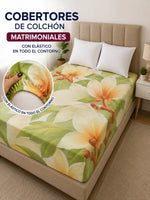 Cobertor matrimonial floral verde