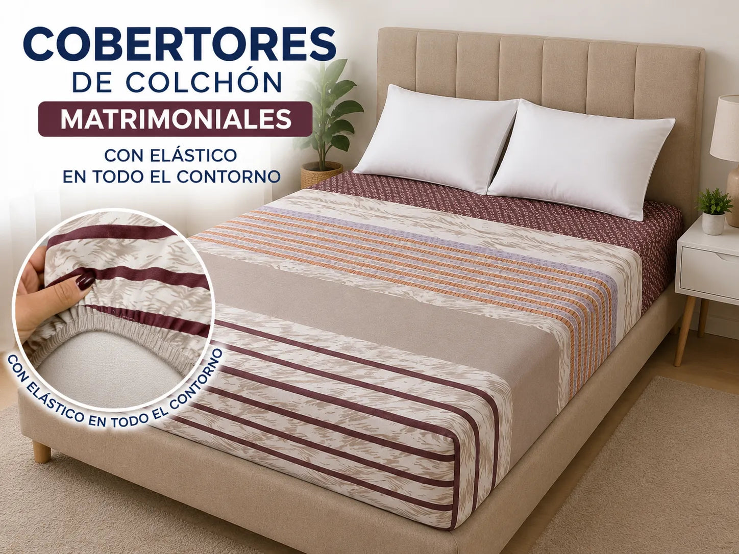 Cobertor matrimonial rayas café