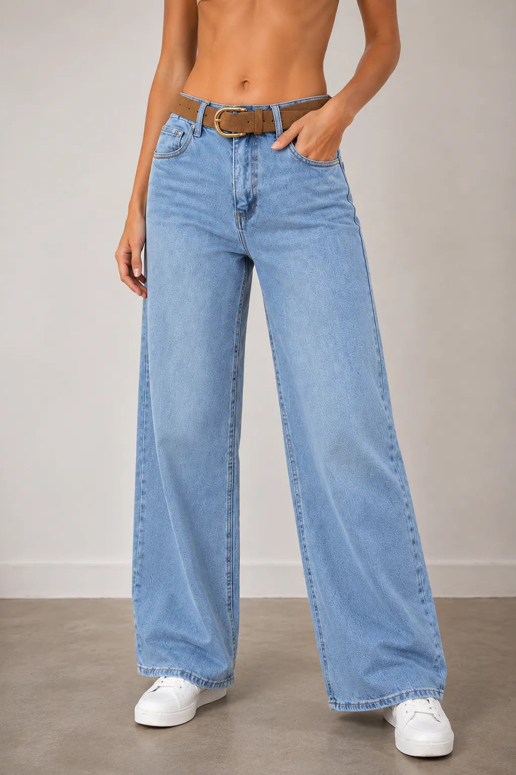 Jeans denim anchos tiro alto