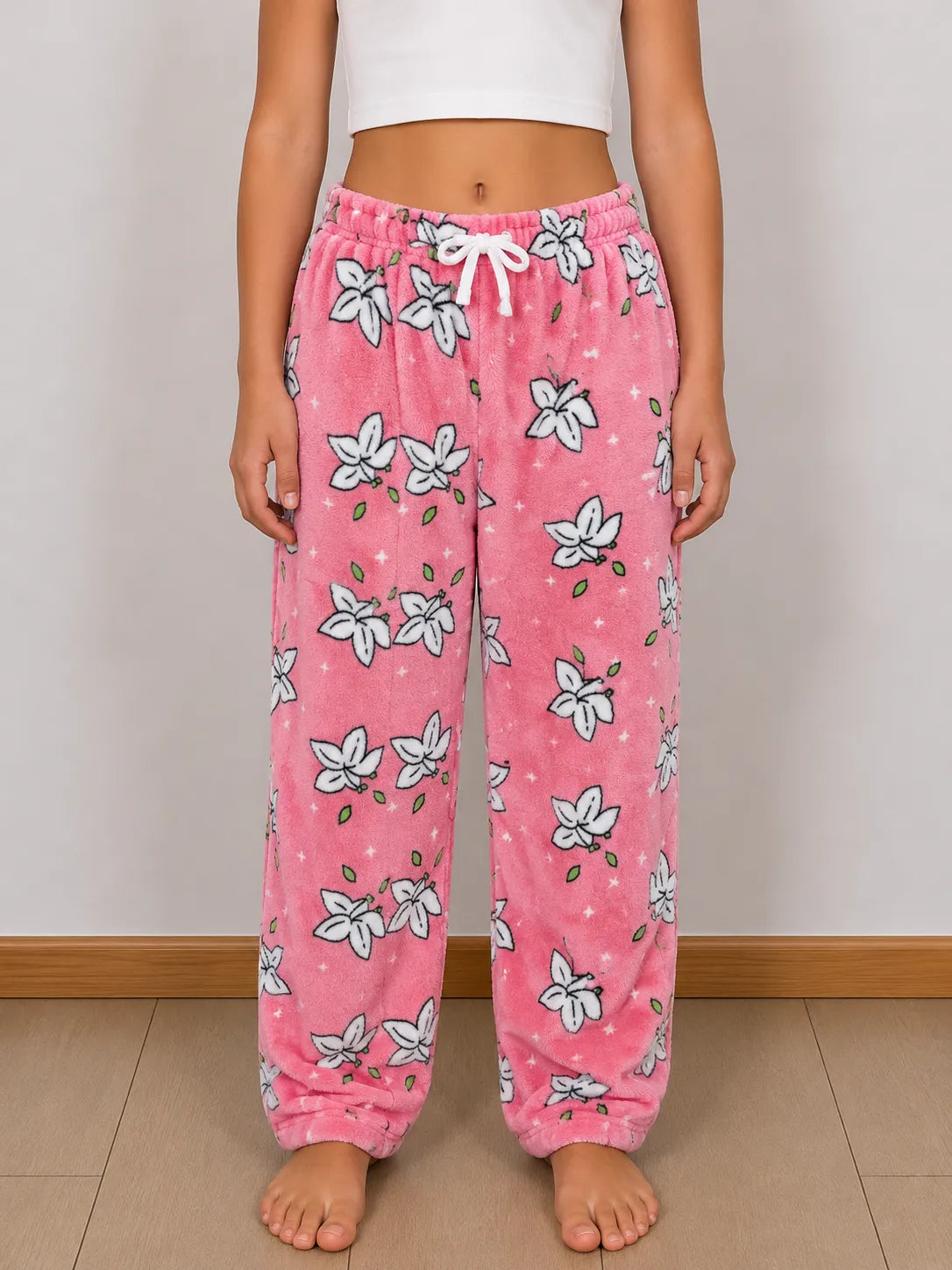 Pantalón de pijama de peluche para niña floral