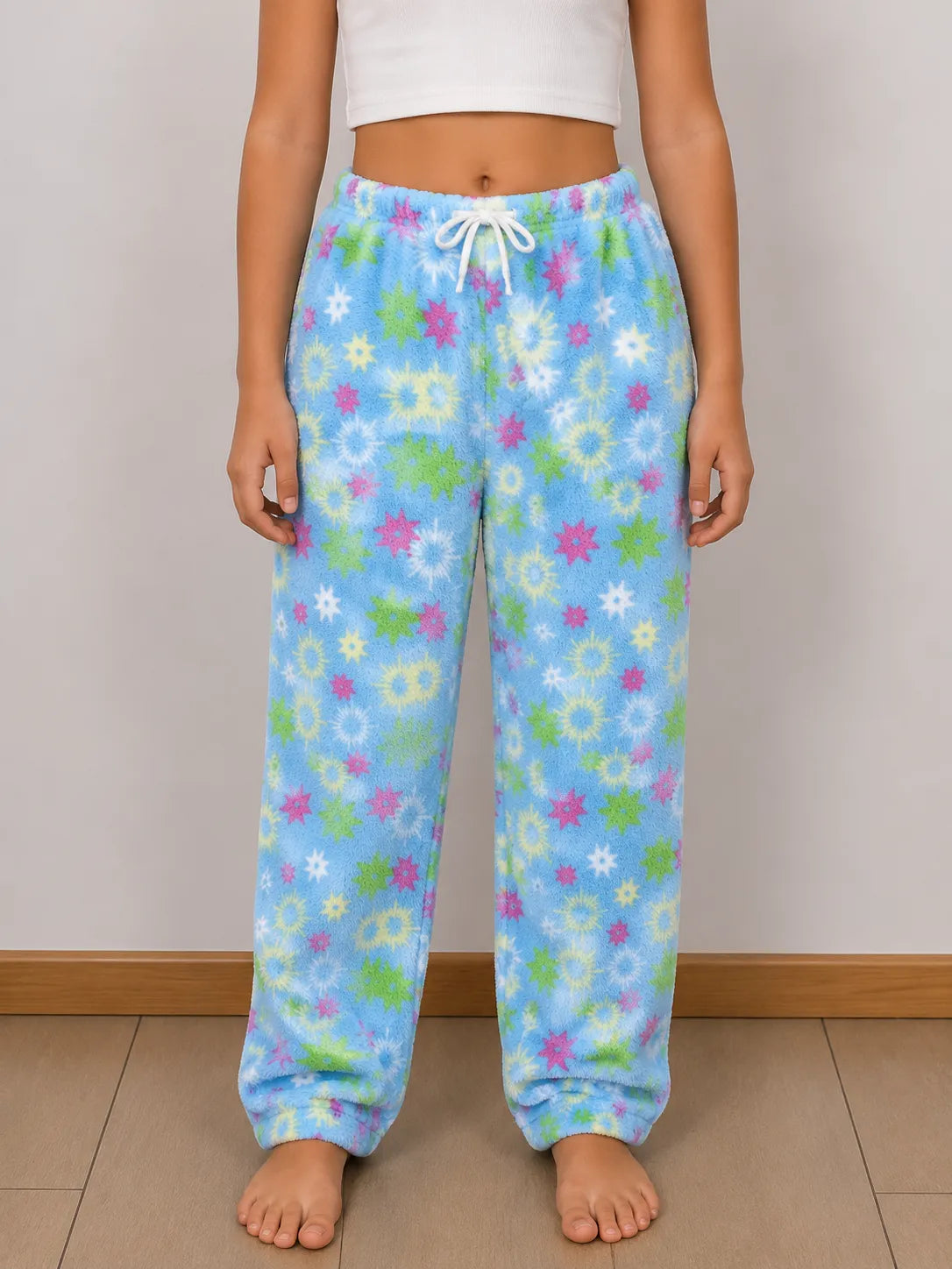 Pantalón de peluche niña celeste